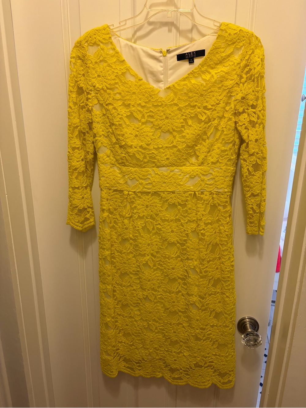 Alex Marie Bright Yellow Lace Long Sleeve Sheath Dress